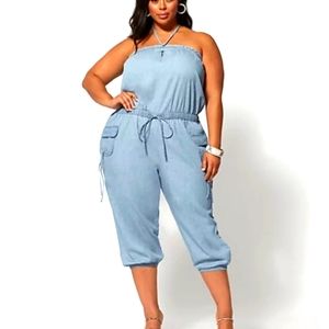 FASHION TO FIGURE GISELLE DENIM CARGO JUMPSUIT